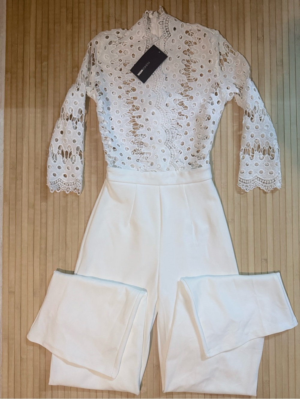 NWT Fashion Nova Anatoly Crochet Jumpsuit White XS